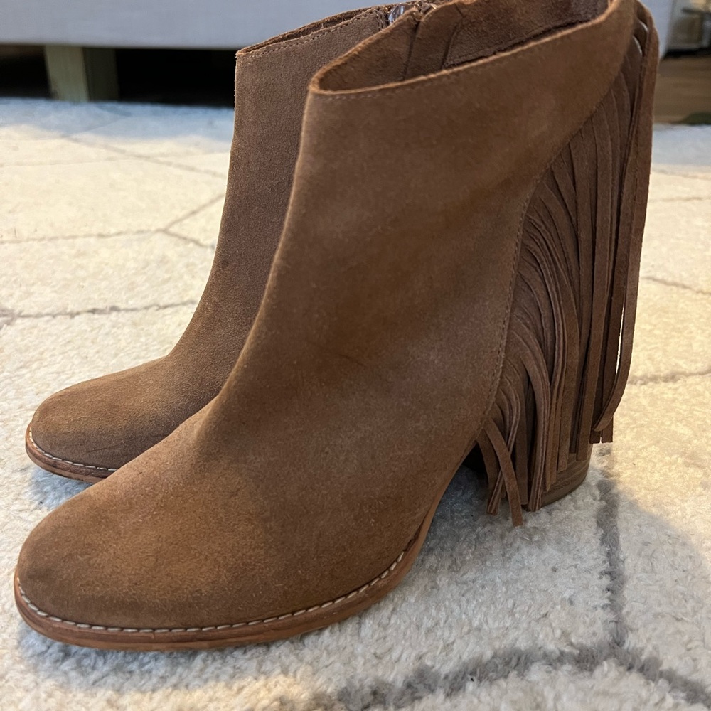 Suede brown fringe booties